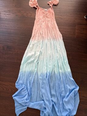 Ombre Maxi Dress in Peach to Sky Blue
